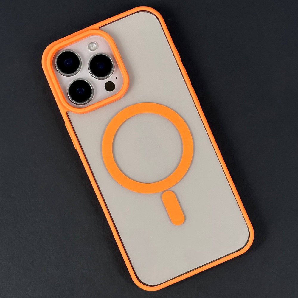 Захисний чохол (накладка) Matte Acrylic Magnetic для Apple iPhone 15 Pro Max Помаранчевий прозорий